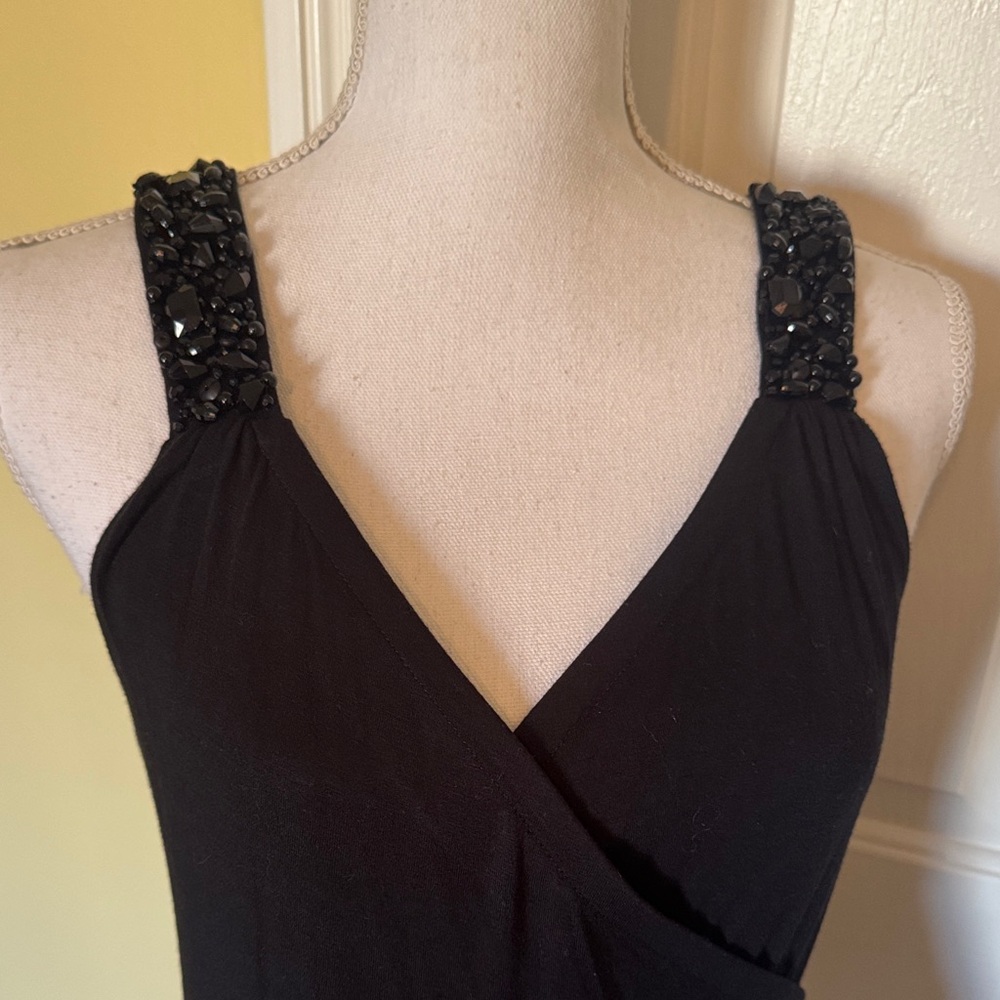 Caché Vintage Black Wrap Bodycon Halter Top w/ Thick Beaded Straps